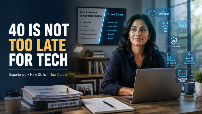40-year-old professional learning technology skills while transitioning from an established career into the tech industry.